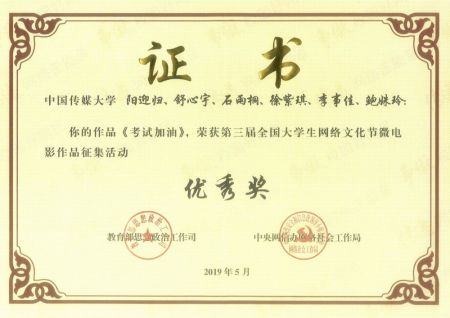 Excellence Award of the 3rd National College Student Network Culture Festival - Film